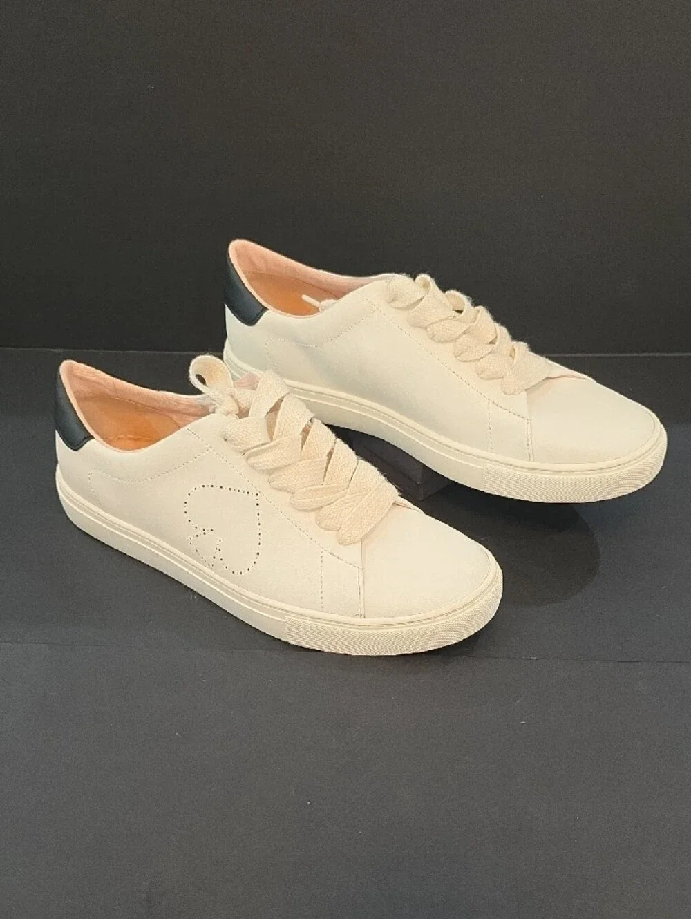kate spade New York Angelise Cream Leather Sneakers with Black Heel Size 11